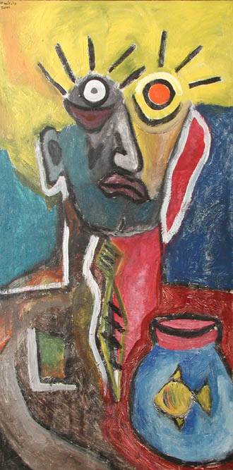 One Eye Man And Fish Bowl — painting by Jorge Spiropulo